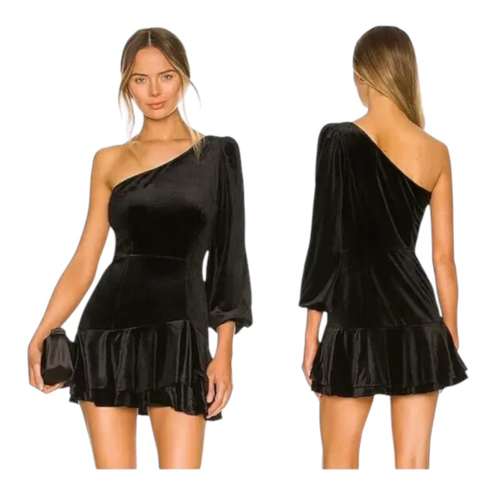 Yumi Kim Black Velvet One-Shoulder Dress (Size S)